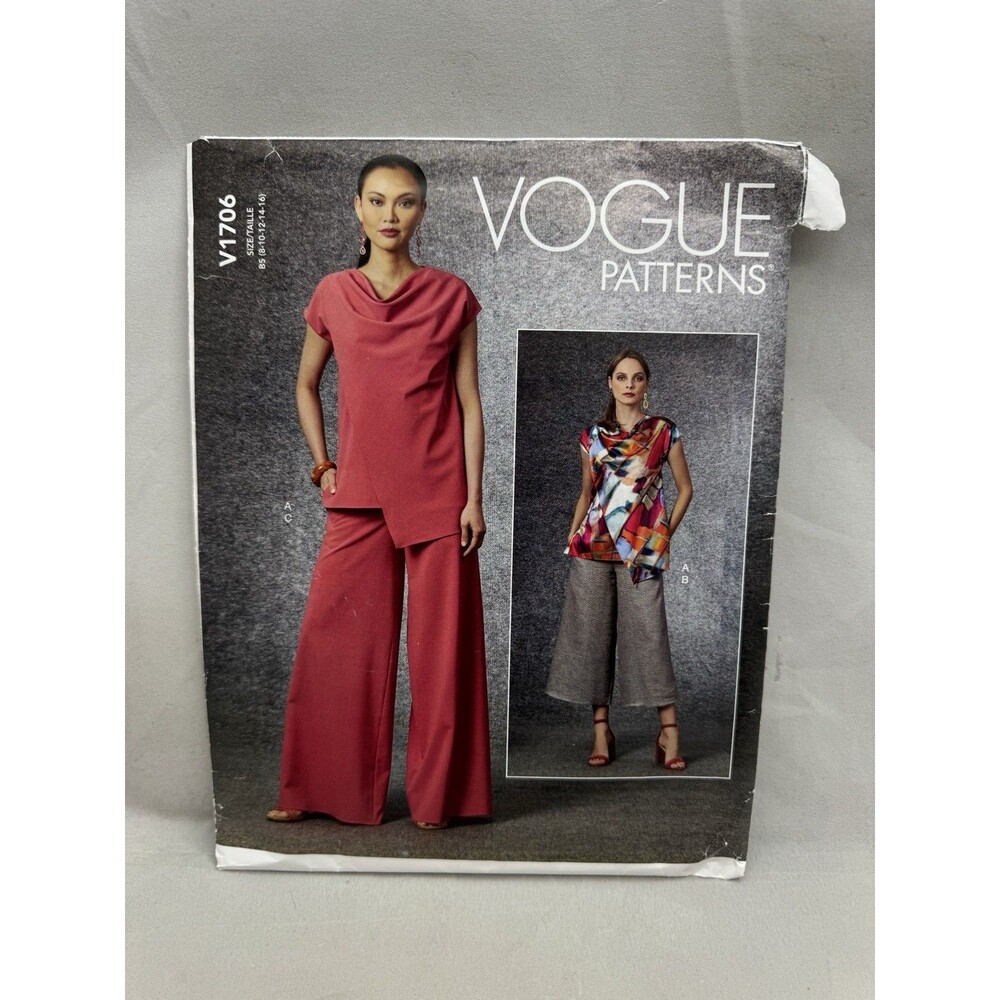 Vogue V1706 Top Draped Overlay Wide Leg Pants  Gauchos Sizes 8-16 Sewing Pattern